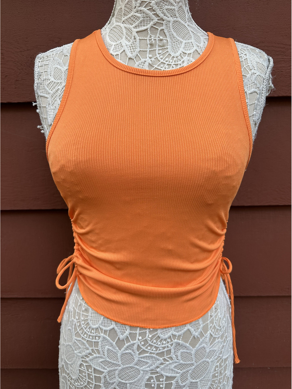 Princess Polly Samara Orange Ribbed Crop Tank Top with Adjustable Side Ties